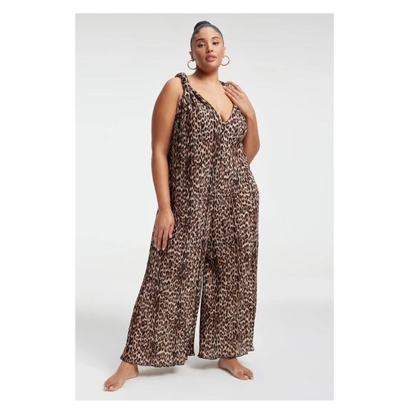 Good American Pants - Good American Leopard Print Always Fits Plisse Knotted Romper Sz.5-8(2x-5X) NWT